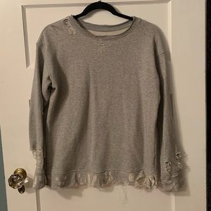 Mother Distressed Crew Neck Sweatshirt